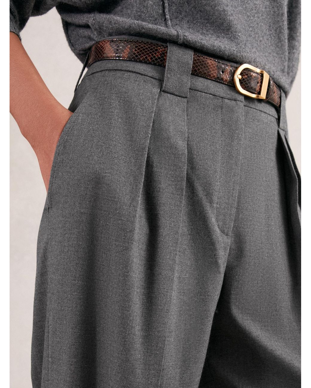 Reiss Gray Poppie - Grey Wide-leg Pleated Trousers, Us 10 Regular