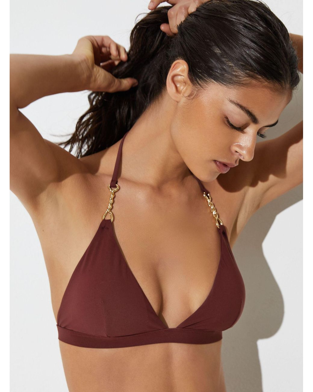 Reiss Brown Triangle Hardware-Trim Bikini Top