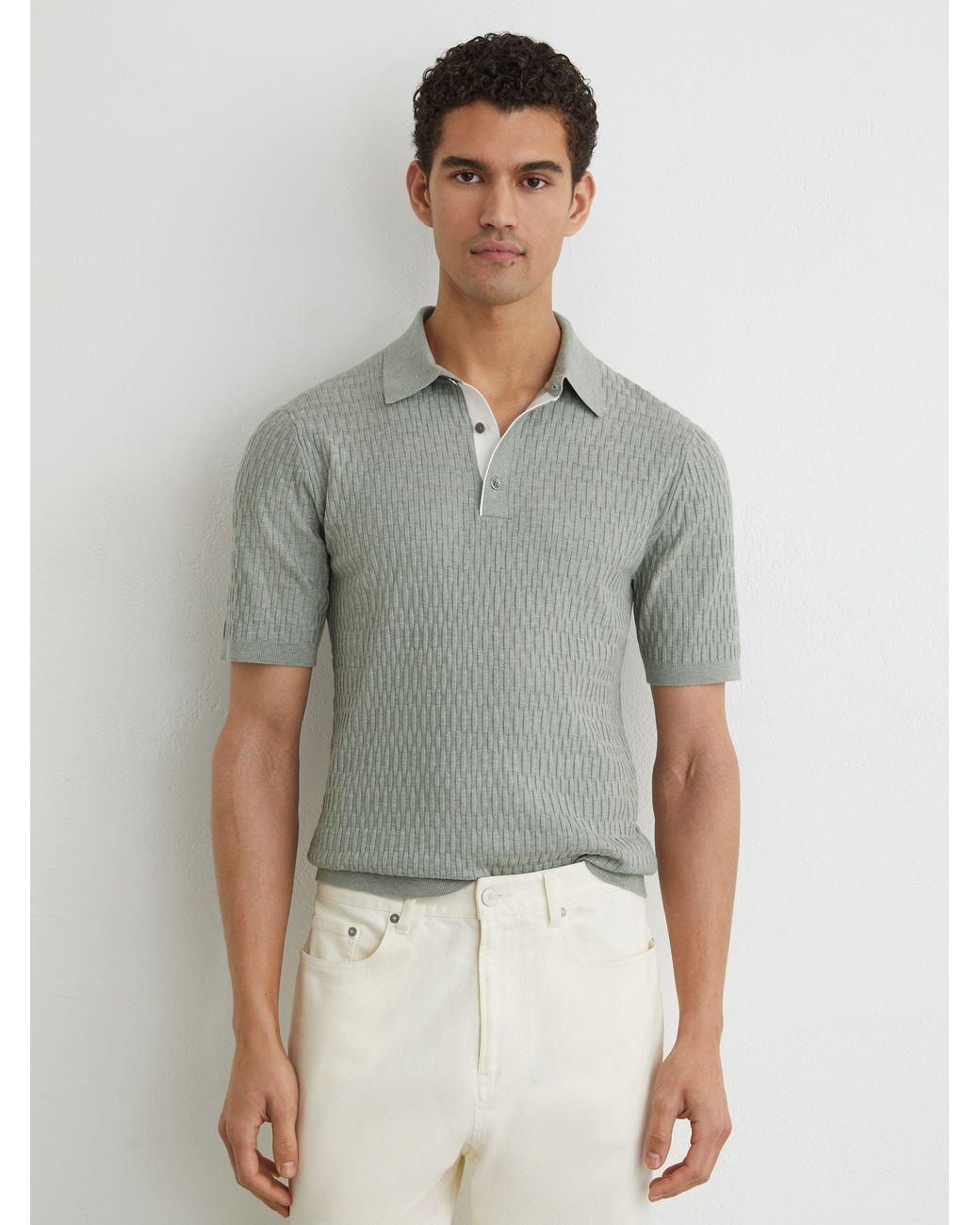 Reiss Multicolor Textured-Knit Half-Button Polo Shirt for men