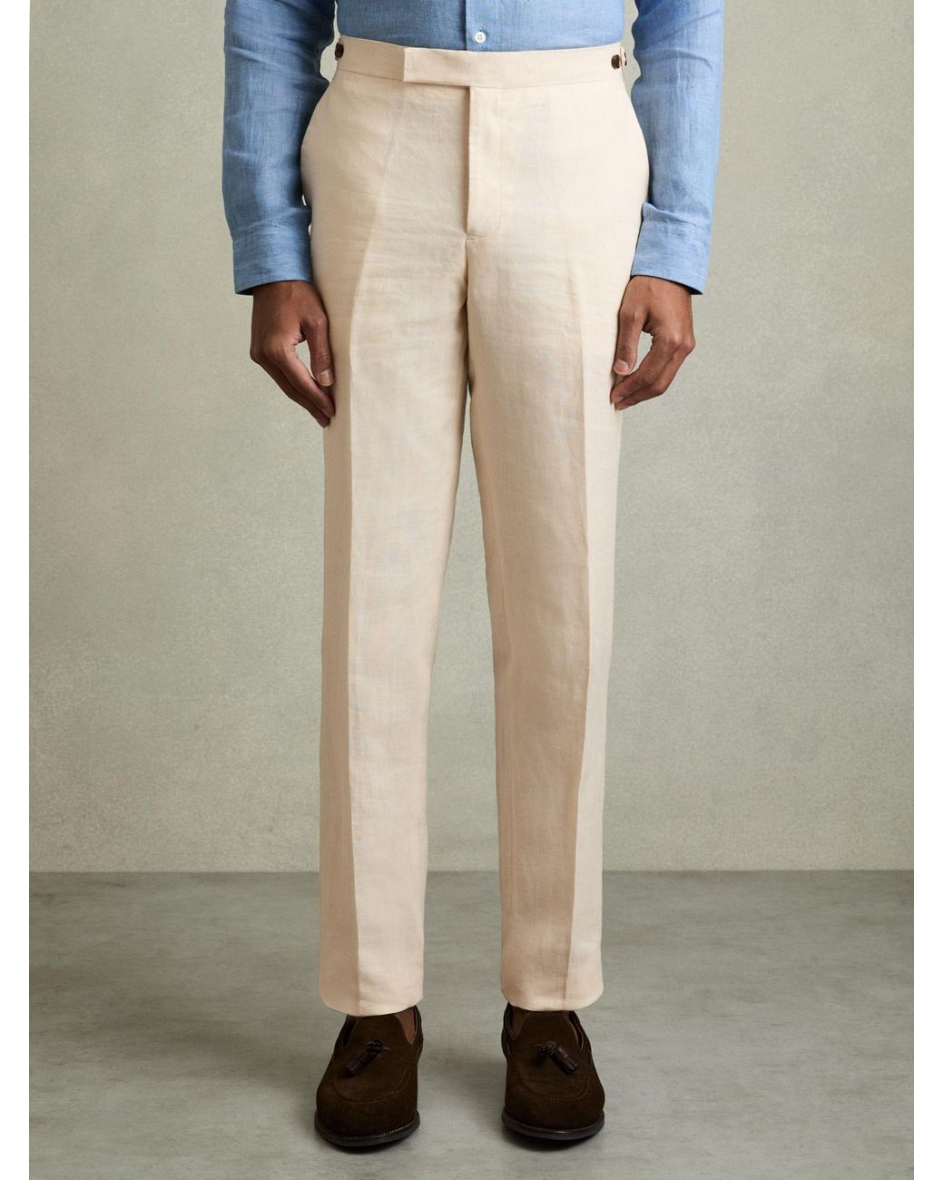 Reiss Natural Tailored Fit Linen Trousers for men