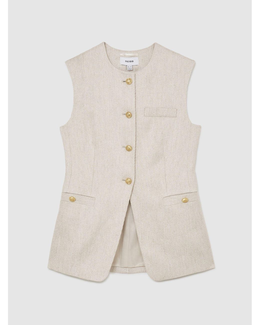 Reiss White Neutral Nolah Linen-Blend Textured Long-Line Waistcoat