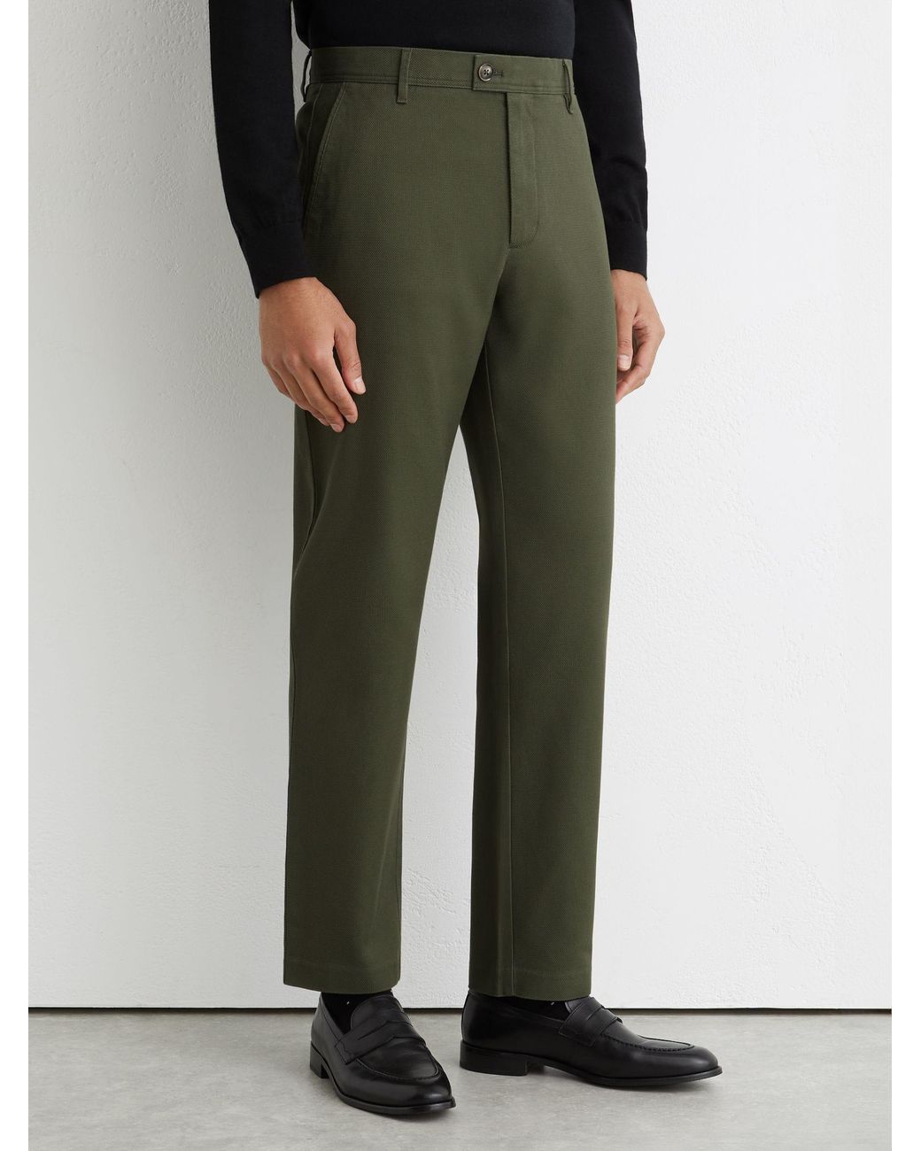 Reiss Black Cotton Piqué Chino Trousers for men