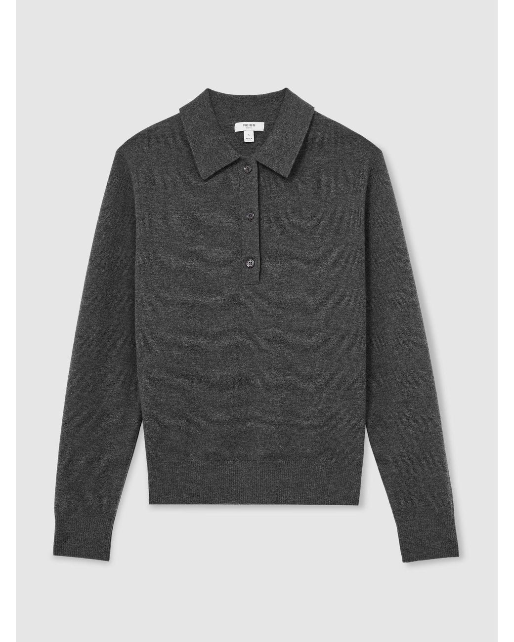 Reiss Gray Merino Wool Knitted Polo Jumper