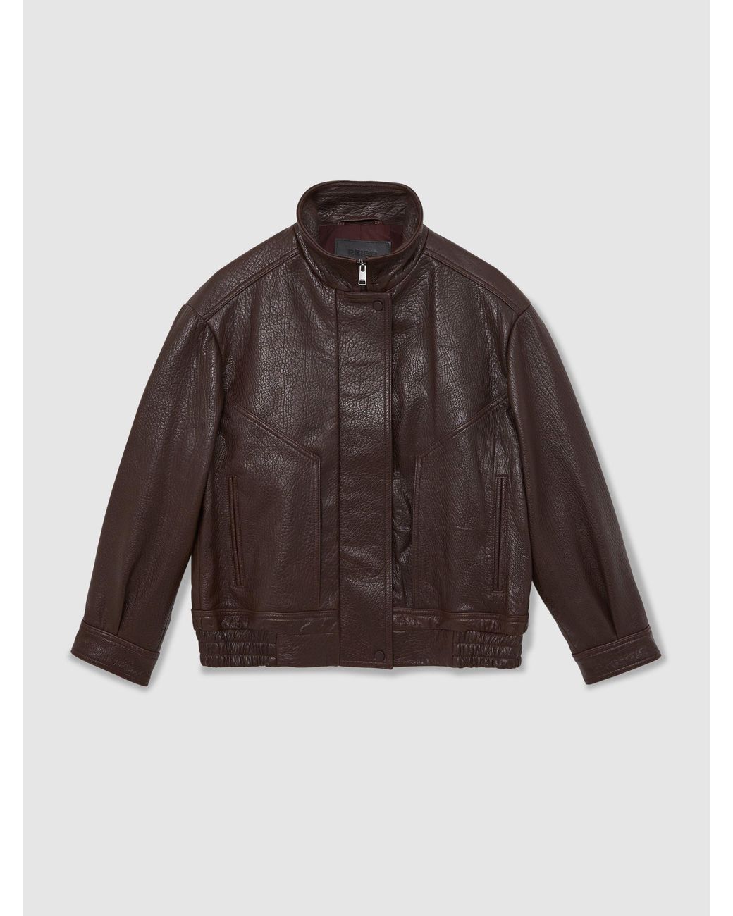 Reiss Brown Oversize Grained-Leather Bomber Jacket
