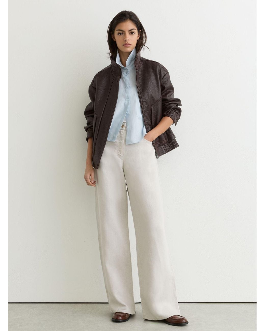 Reiss White Carmen - Neutral Petite Lyocell-linen Wide-leg Trousers, Us 6