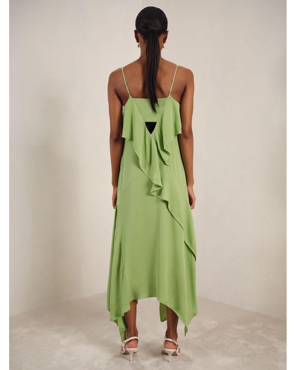 reiss pale green dress Buy Reiss Green Eloise Satin Drape-Neck Layered Dress from Next USA