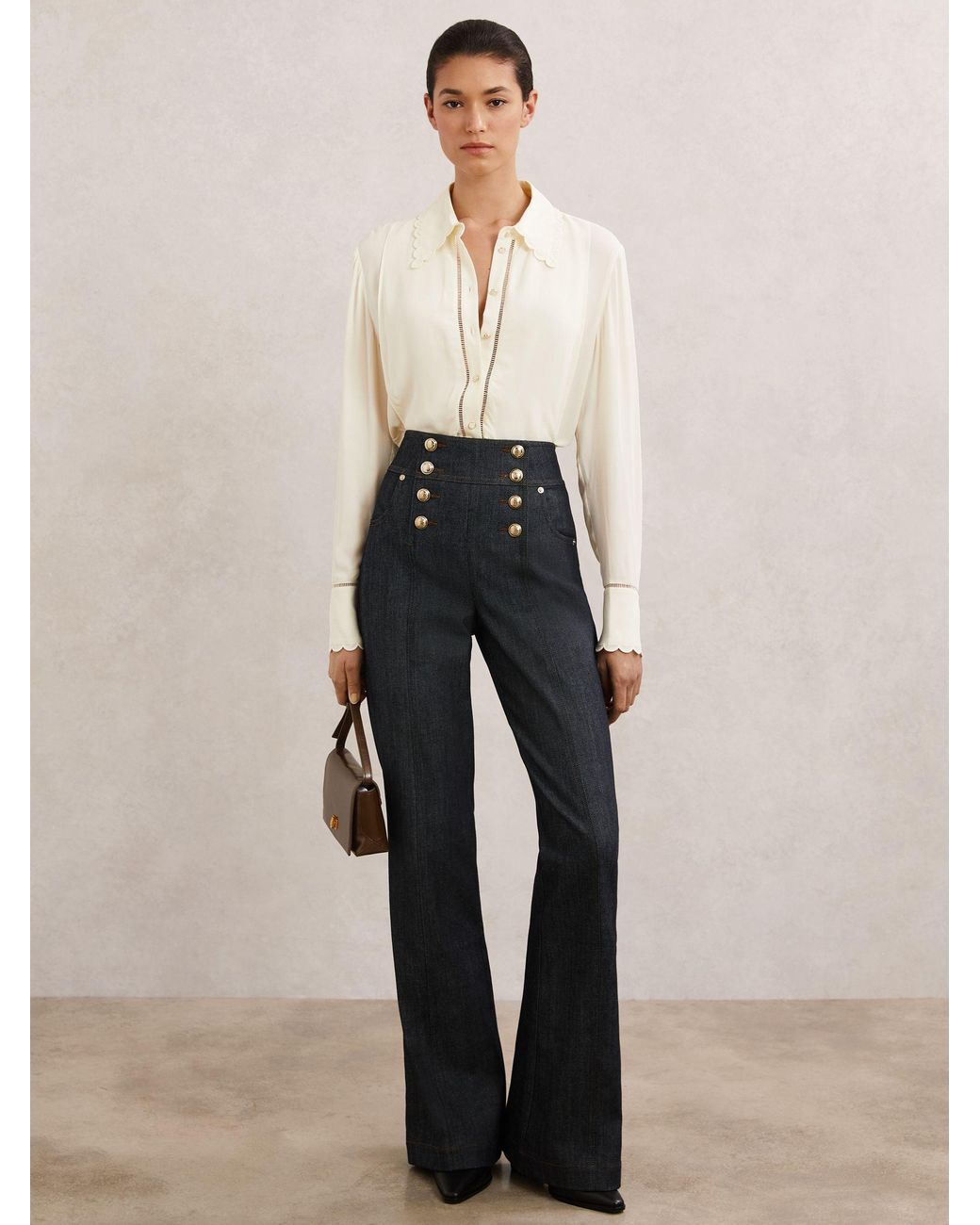 Reiss Natural Button-Detail Flared Jeans