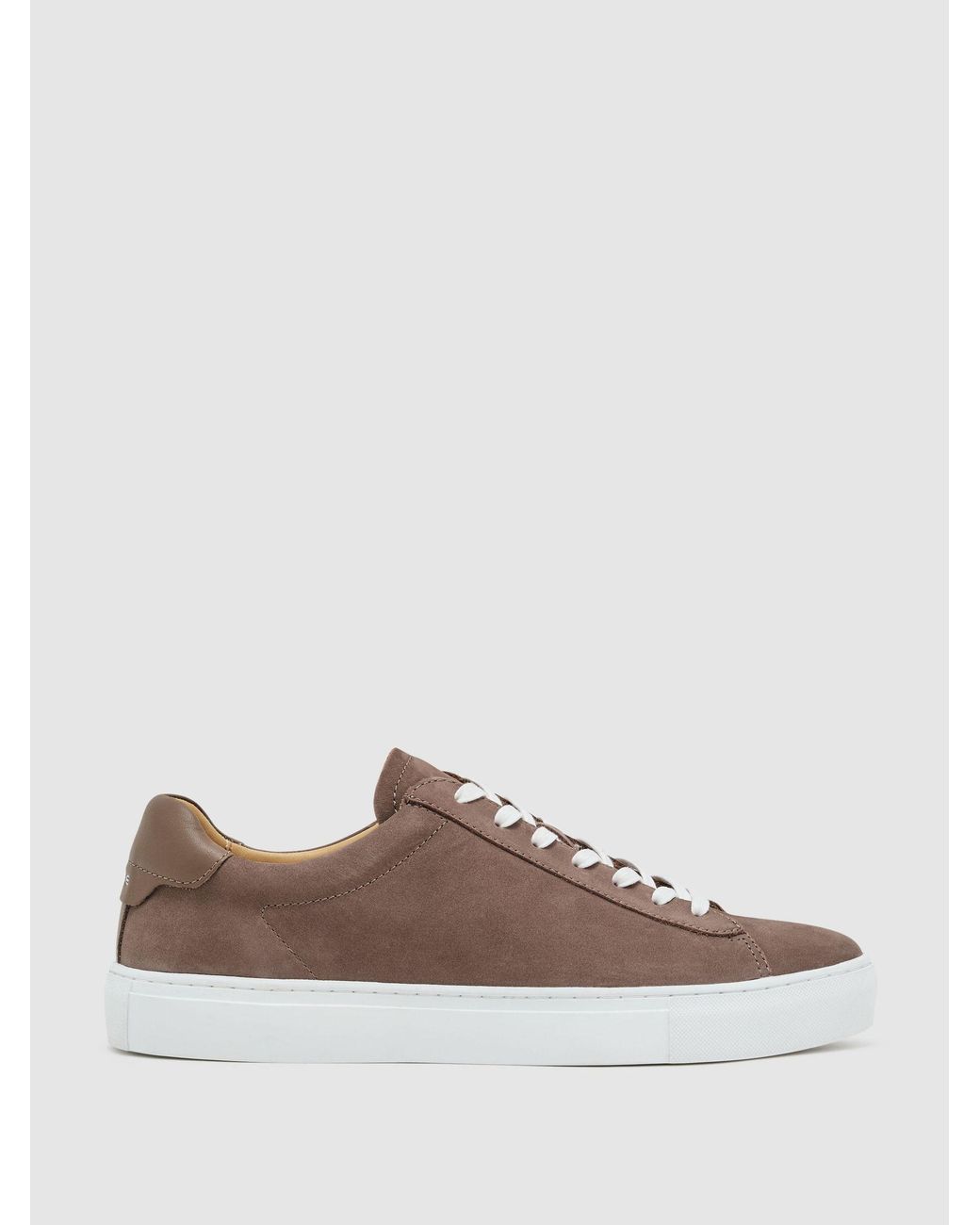 Reiss Brown Nubuck Leather Lace-Up Trainers for men