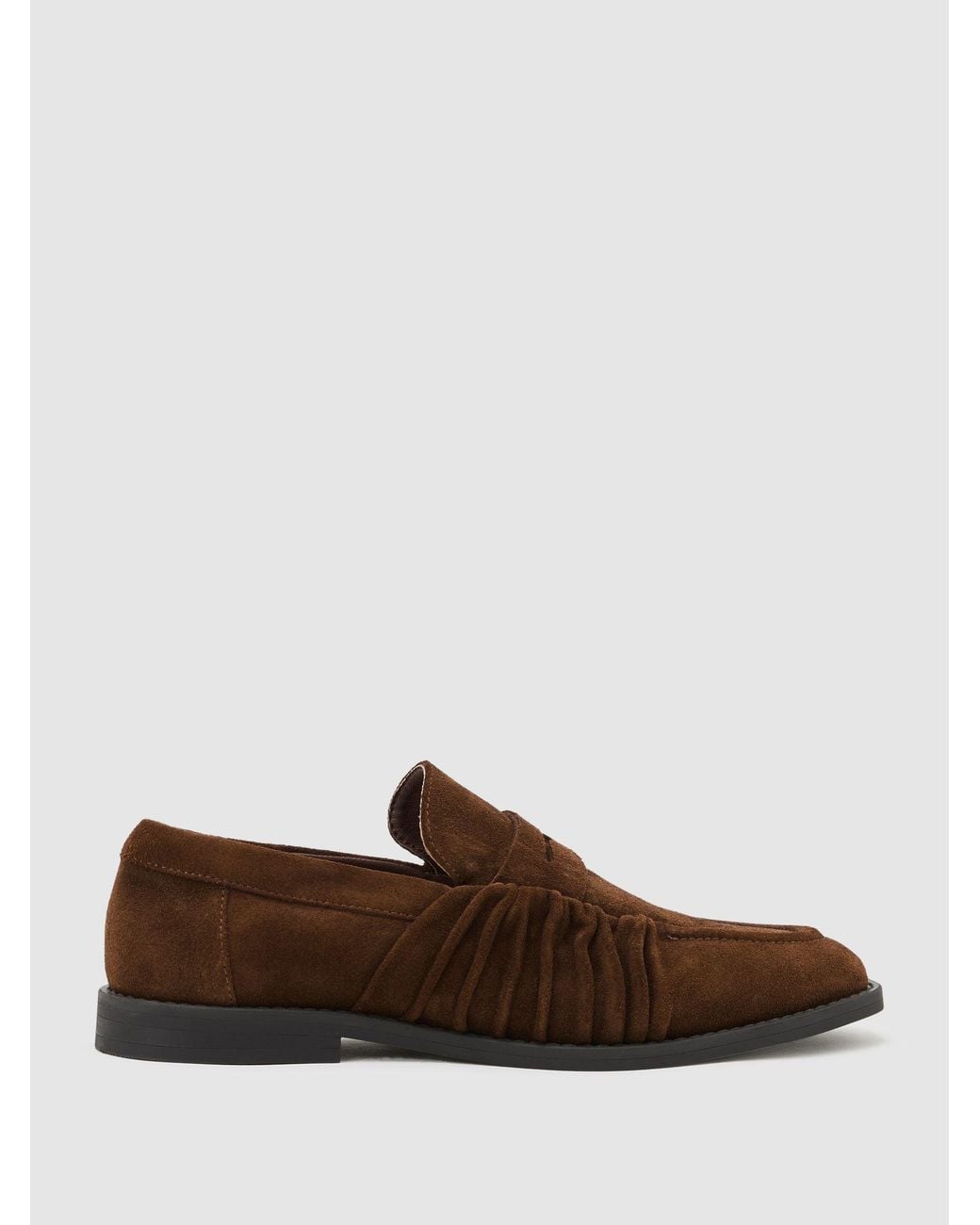 Reiss Brown Suede Ruched Penny Loafers