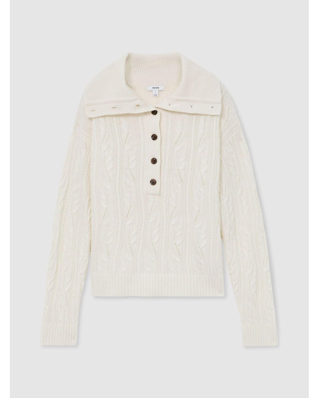Reiss Natural Wool-Cashmere Cable-Knit Half-Button Jumper