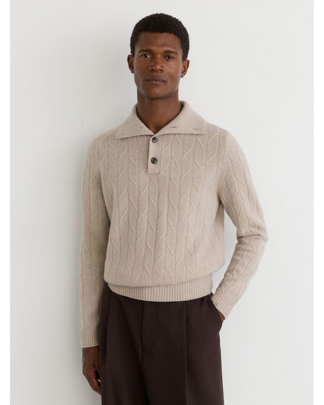 Reiss Natural Wool Stitch-Detail Half-Button Jumper for men