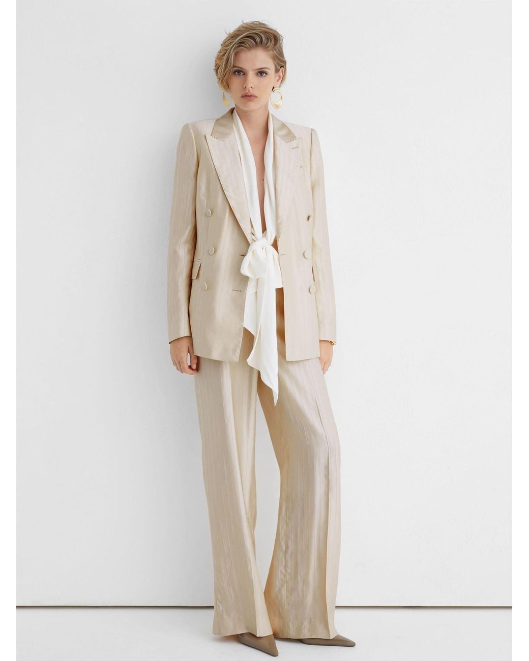ATELIER Black Satin Pinstripe Double-Breasted Blazer