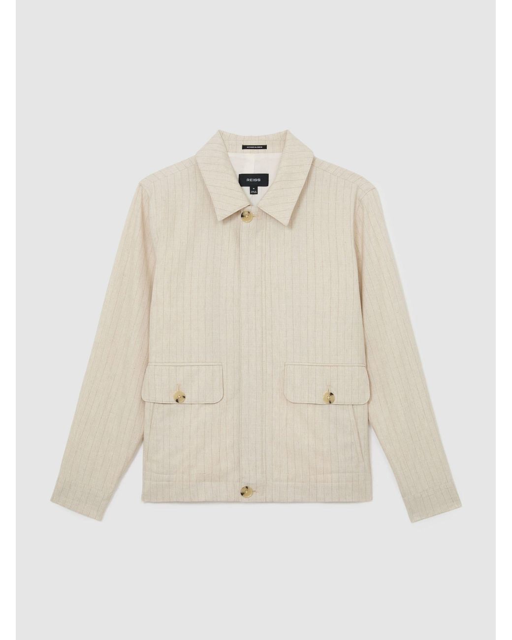 Reiss Natural Slayman - Off White Pinstripe Flap-pocket Jacket With Linen, M for men