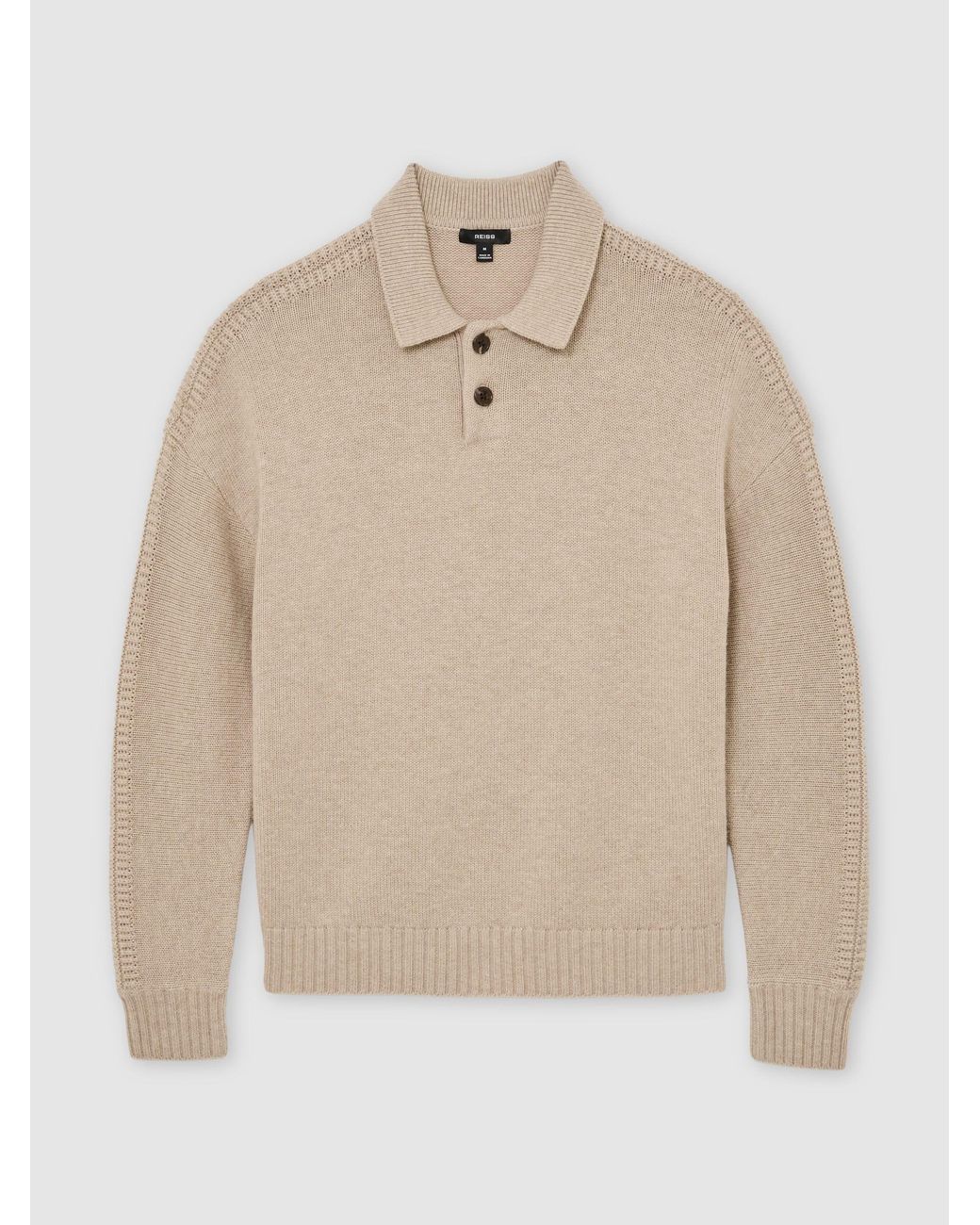 Reiss Natural Elm - Oatmeal Wool-blend Half-button Polo Jumper, S for men