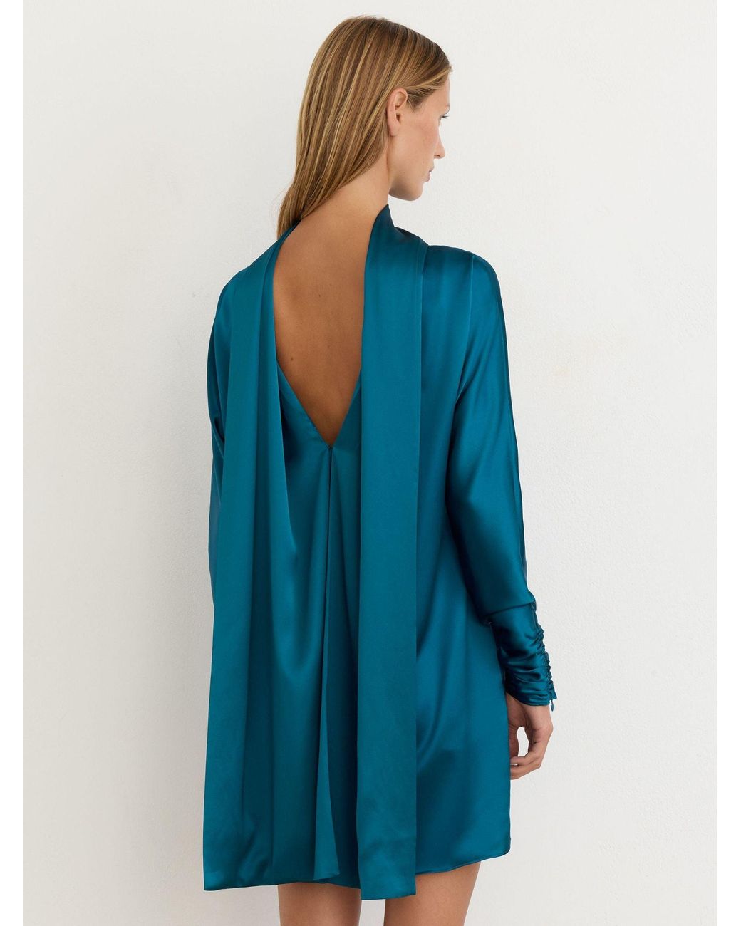 Reiss Blue Satin Cape-Detail Mini Dress