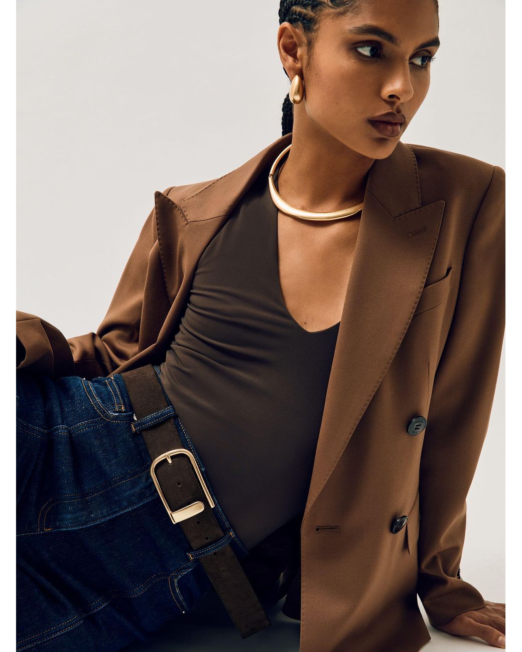 Reiss Black Iyla - Chocolate Suede Half Keeper Belt