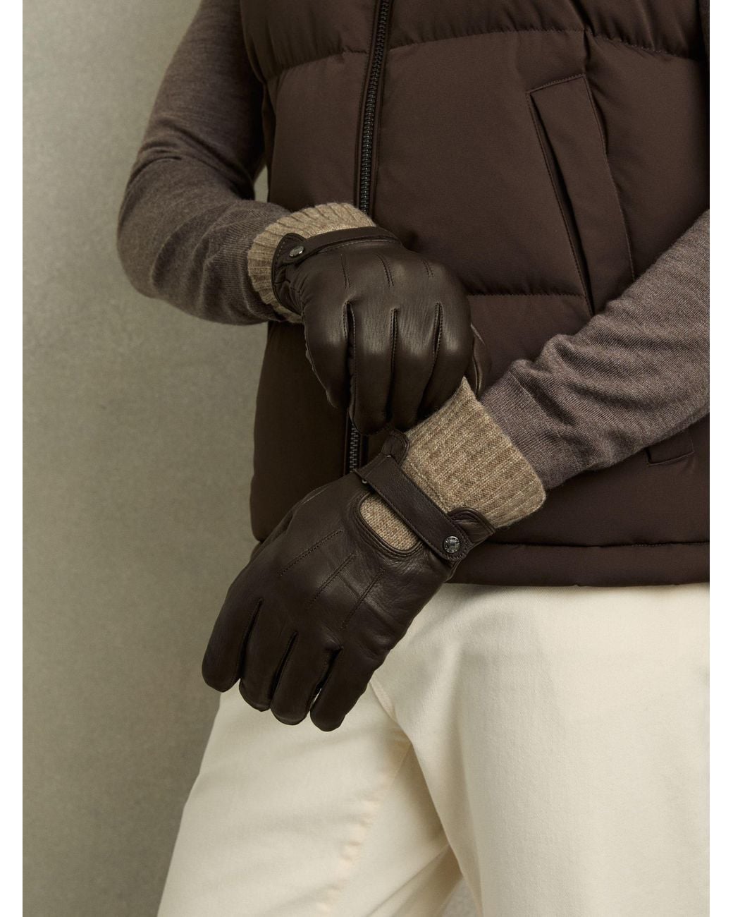 Reiss Brown Sanford Gloves Leather Ribbed for men