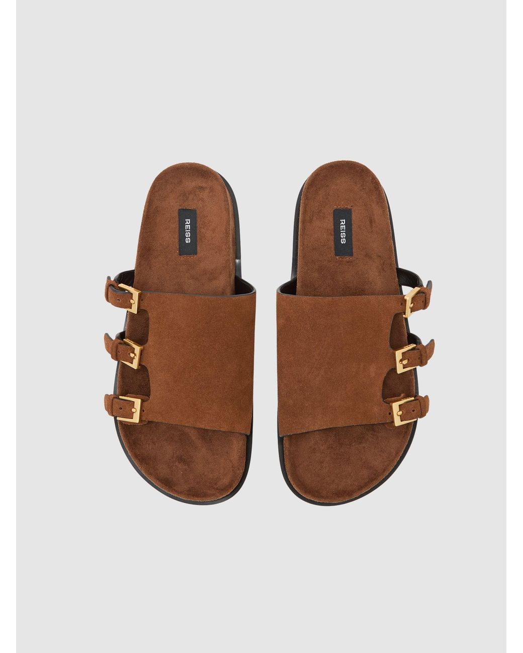 Reiss Brown Lauren - Tan Suede Buckle-strap Slip-on Sandals, Us 5 (uk 3)