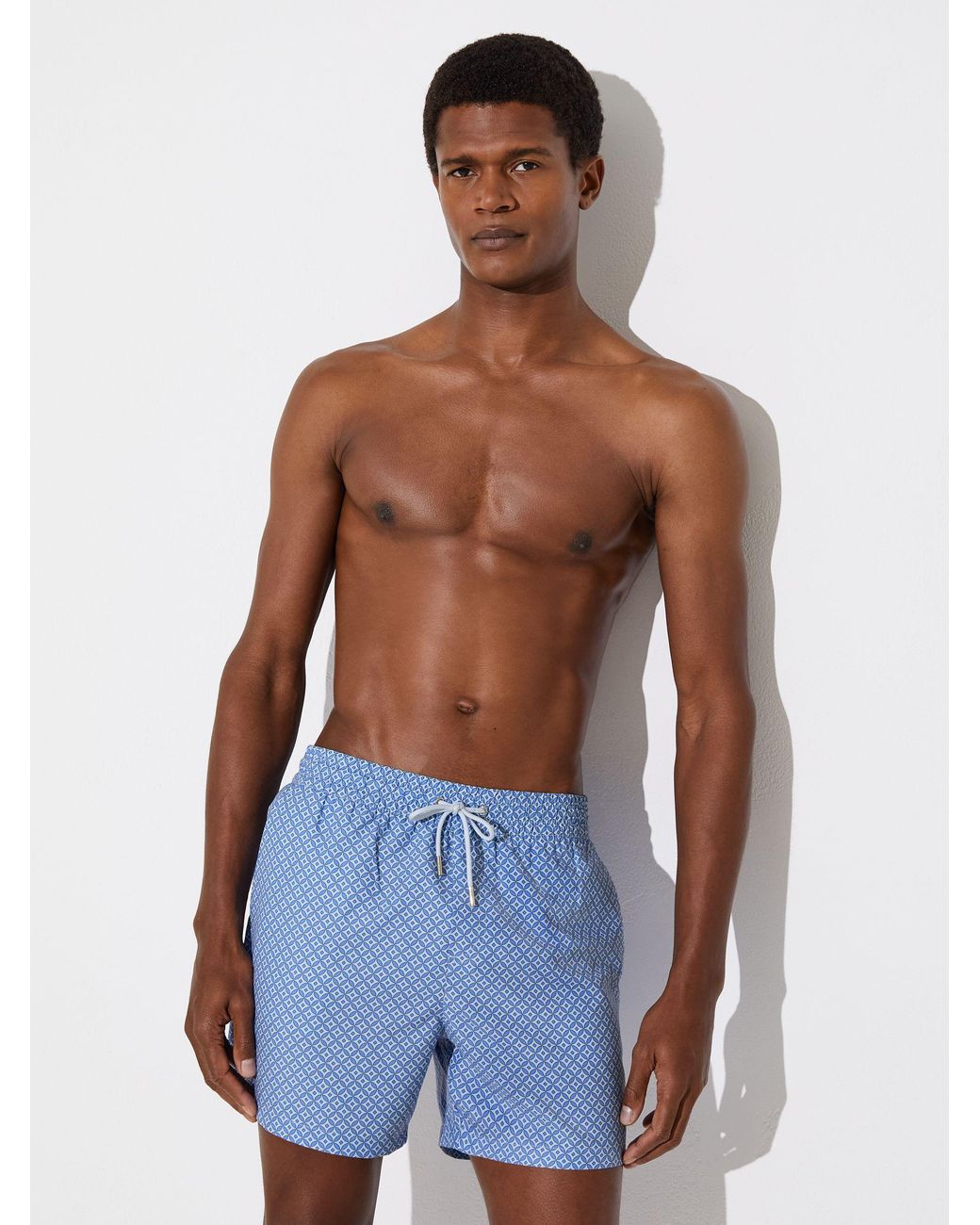 Reiss Blue Orient Geometric-Print Swim Shorts for men