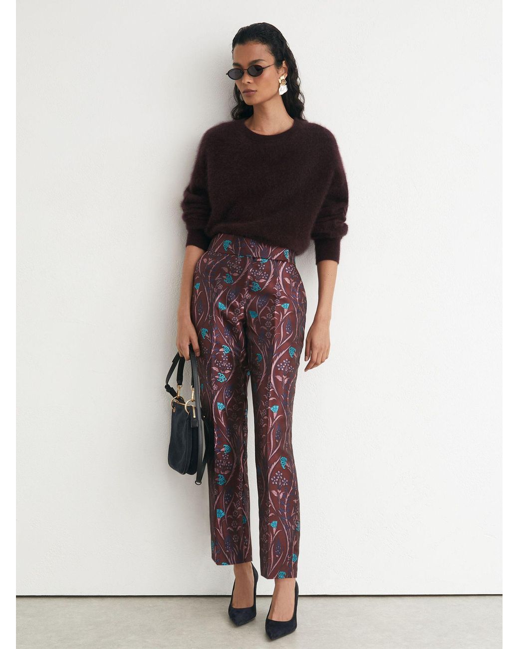 Reiss Purple Jacquard Tapered Trousers