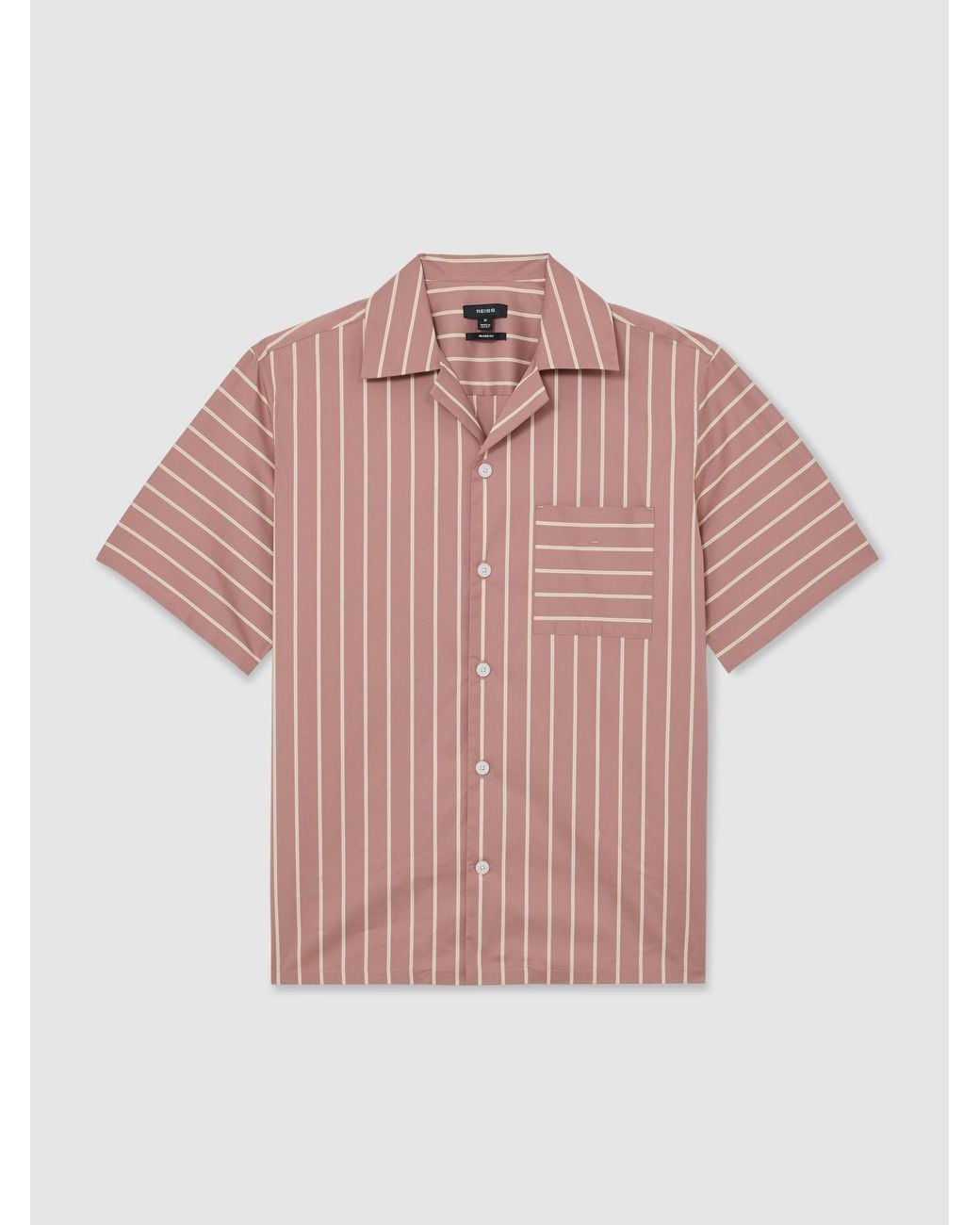 Reiss Pink Cotton-Blend Stripe Cuban-Collar Shirt for men