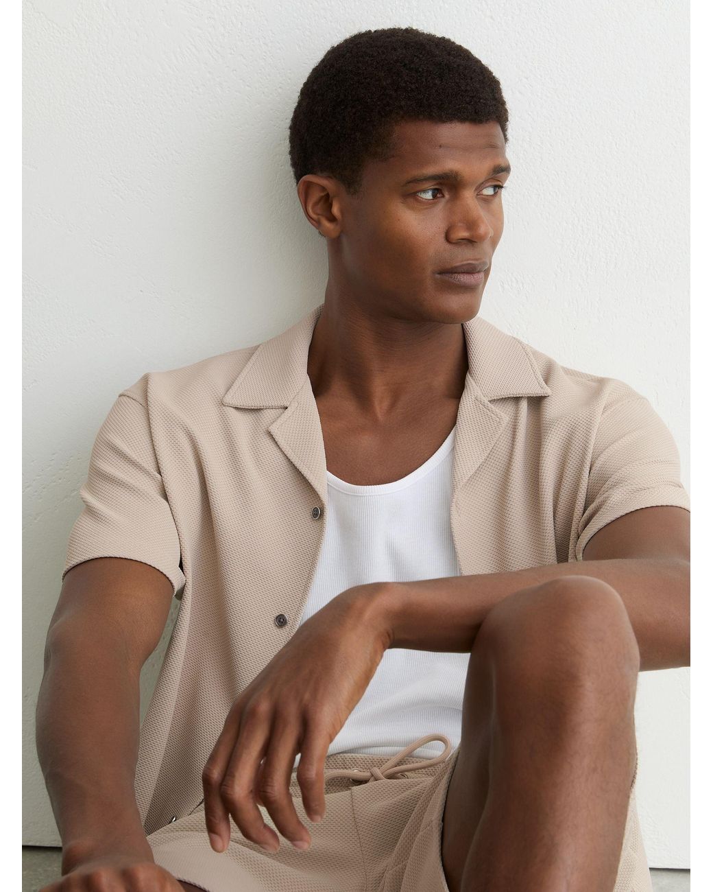 Reiss Natural Textured Cuban-Collar Shirt for men