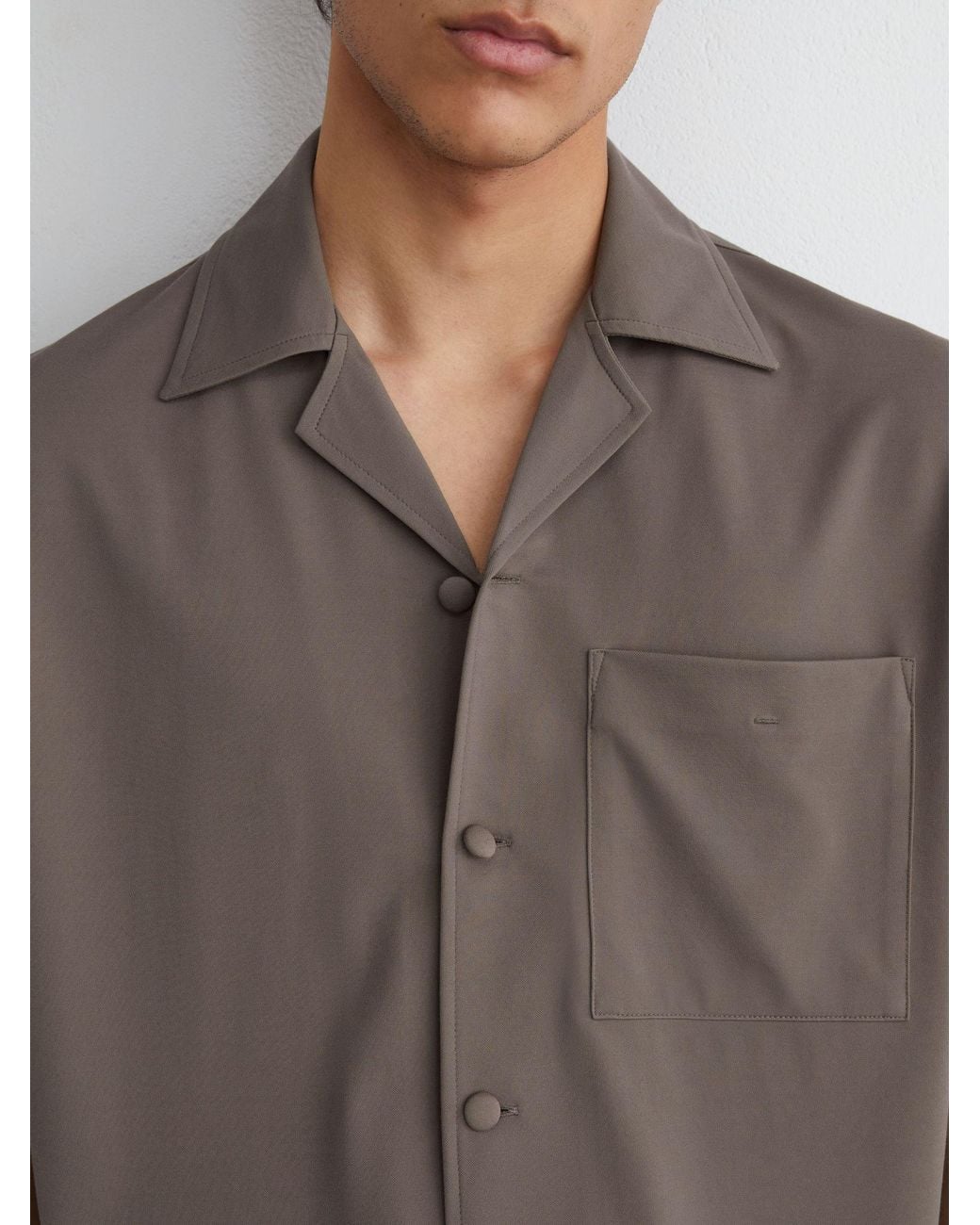Reiss Brown Cuban-Collar Short-Sleeve Shirt for men