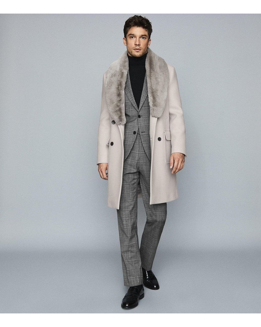 Reiss Lifton - Faux Fur Wool Blend Overcoat for Men | Lyst