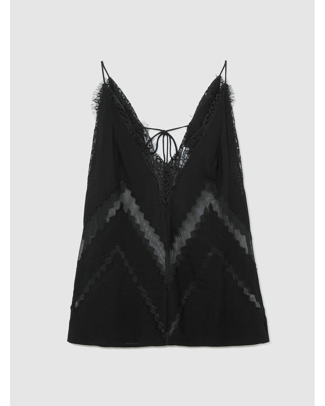 Reiss Black Lace-Trim Mesh-Detail Cami Top