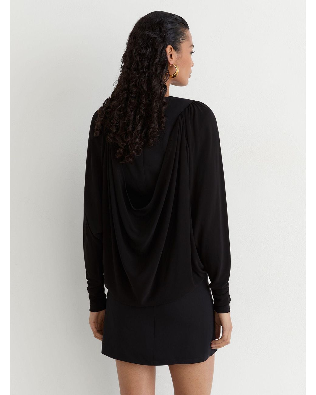 Reiss Black Draped Jersey Ruched Mini Dress