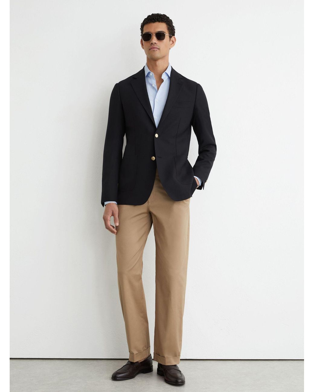Reiss Blue Captain Hopsack Single-Breasted Classic-Fit Blazer With Wool for men