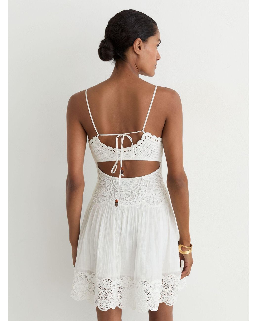 Reiss White Cotton-Blend Lace-Trim Flippy Dress