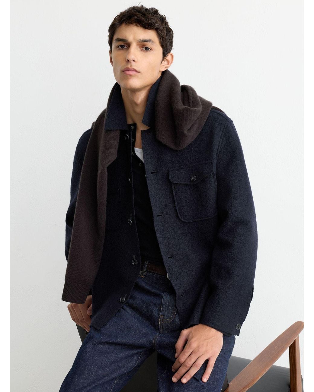 Reiss Blue Wool Twin-Pocket Button-Through Overshirt for men