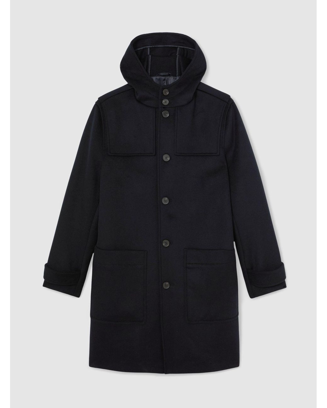 Reiss Blue Wool-Blend Hooded Duffle Coat for men