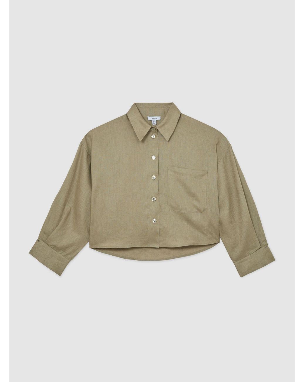Reiss Natural Linen Oversize Cropped Shirt