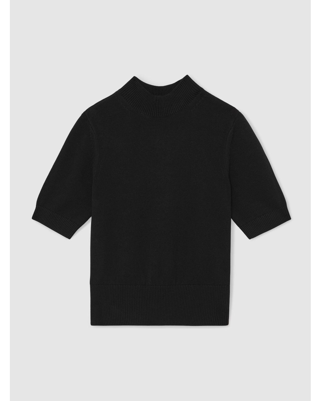 Reiss Black Cotton And Wool Funnel-Neck Knit Top