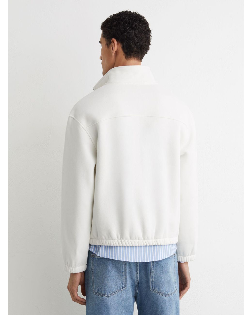 Reiss White Cotton-Blend Washed Half-Zip Sweatshirt for men