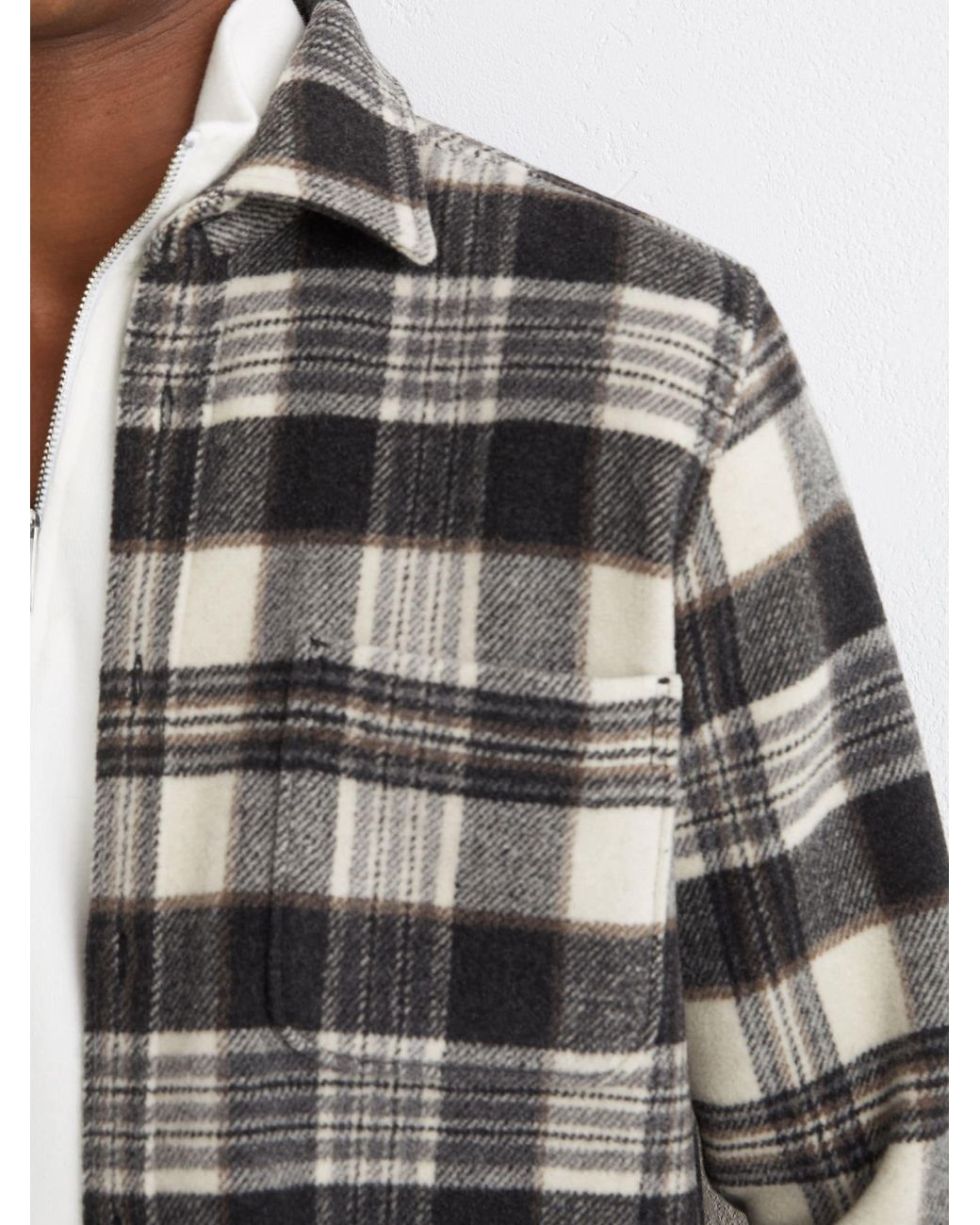 Reiss Gray Wool-Blend Check Overshirt for men