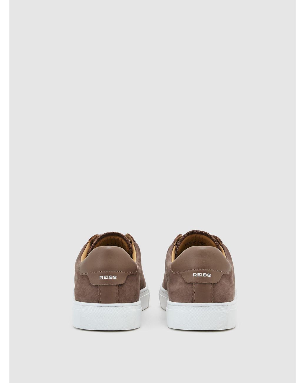 Reiss Brown Nubuck Leather Lace-Up Trainers for men