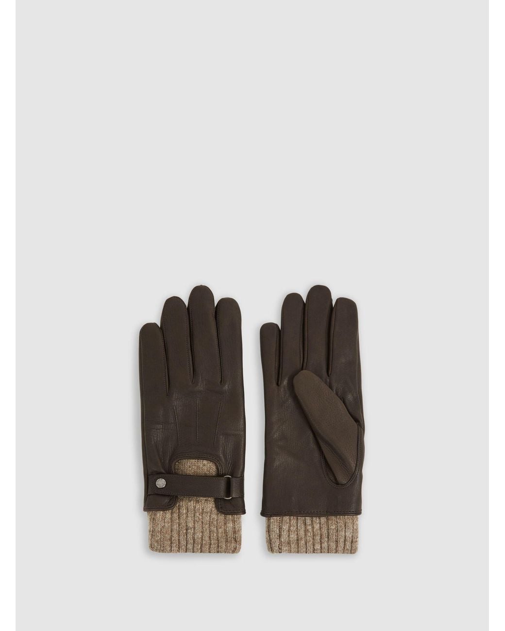 Reiss Brown Sanford Gloves Leather Ribbed for men