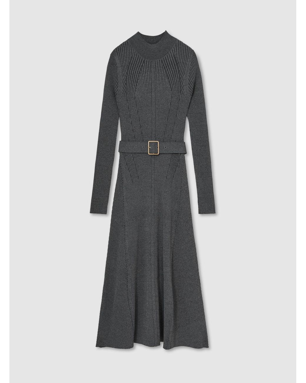 Reiss Black Rib-Knit Belted Midi Dress