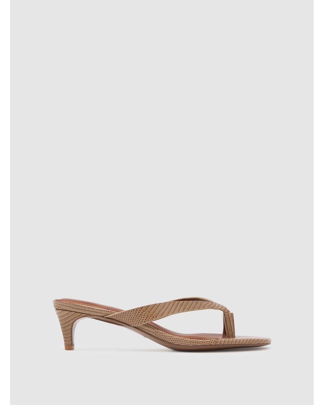 Reiss White Leather Lizard-Effect Kitten-Heel Sandals
