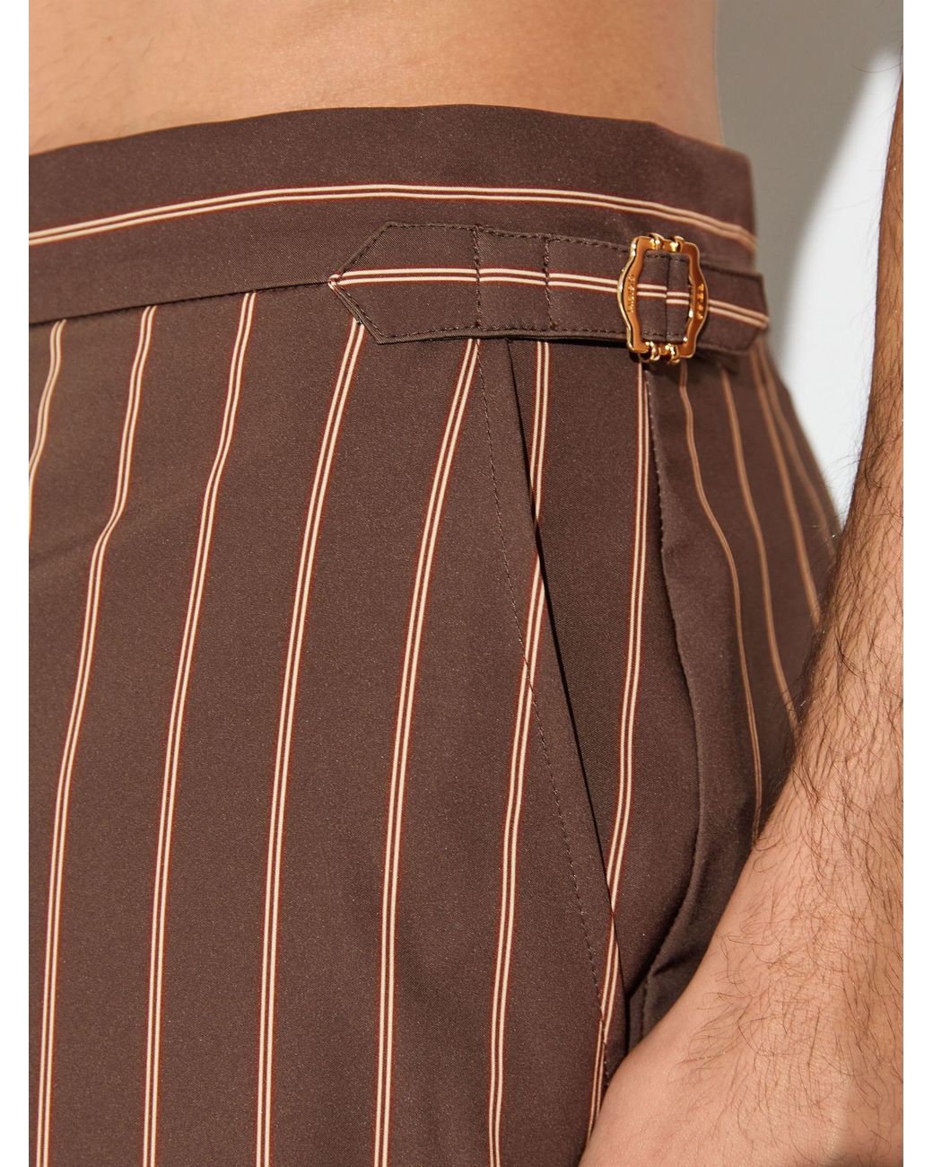 Reiss Black Presley - Dark Brown Pinstripe Side-adjuster Swim Shorts, Xxl for men
