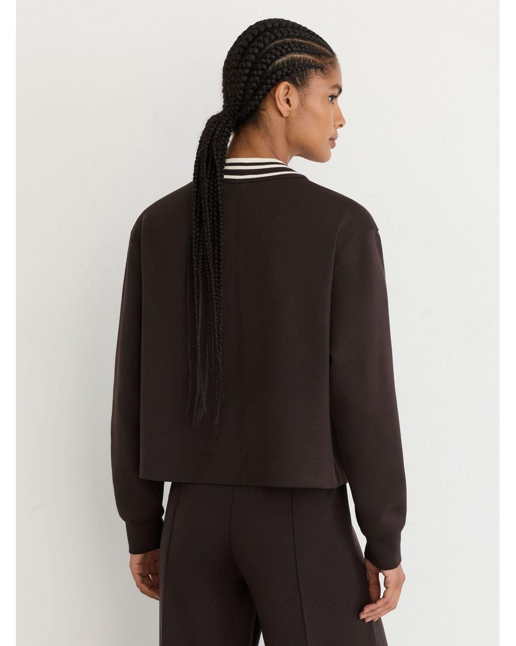 Reiss Black Premium Interlock Tipped Cropped Sweatshirt