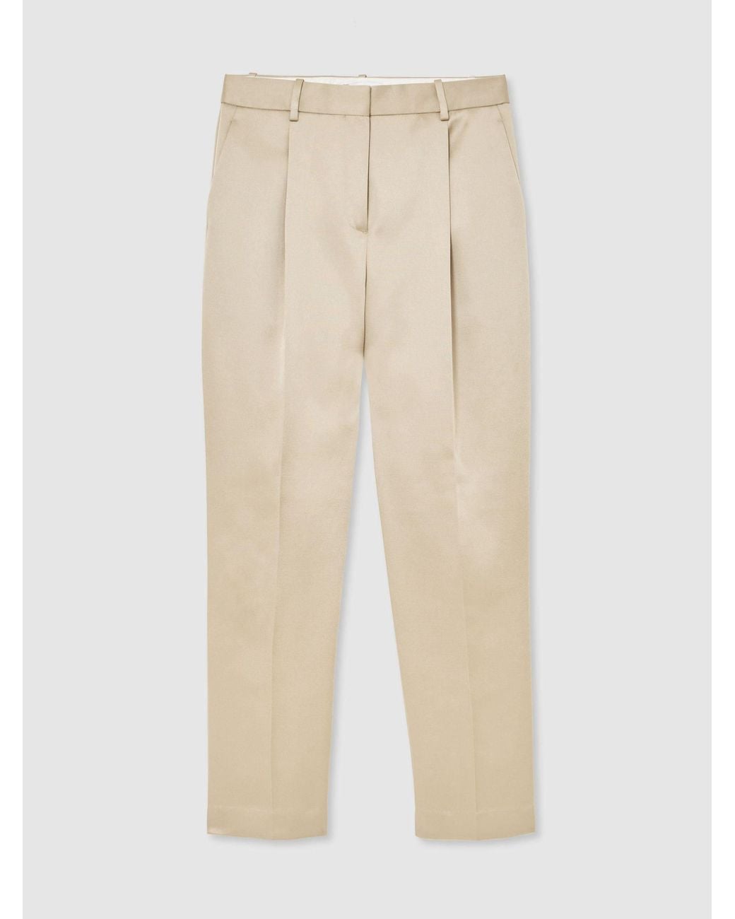 Reiss Natural Champagne Neutral Ellen Taper Petite Satin Single-Pleat Tapered Trousers