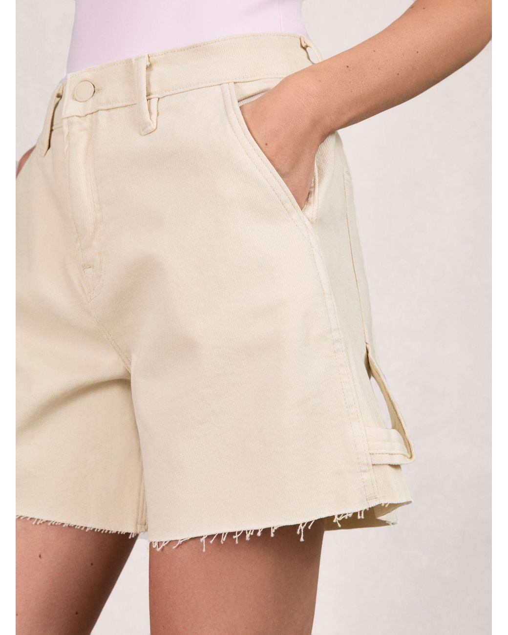 GOOD AMERICAN Natural Ecru Long Denim Shorts