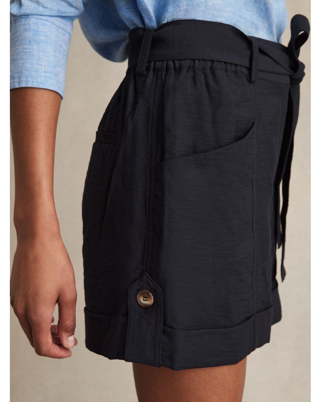 Reiss Blue Belted Button Tab Shorts