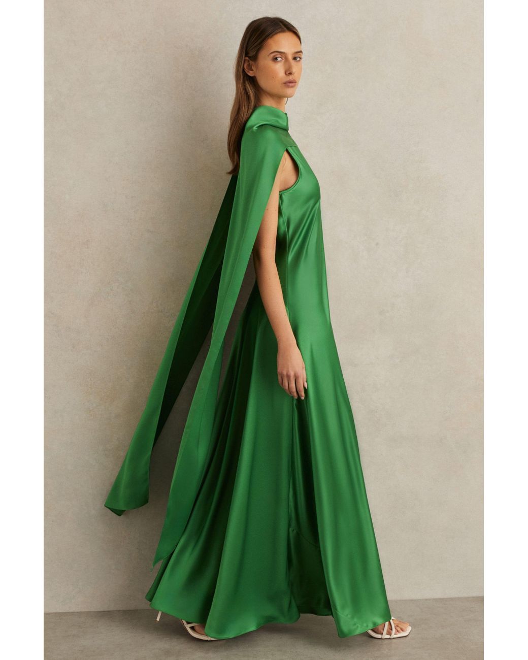 Reiss Fae - Green Petite Satin Cape Maxi Dress, Us 12 | Lyst