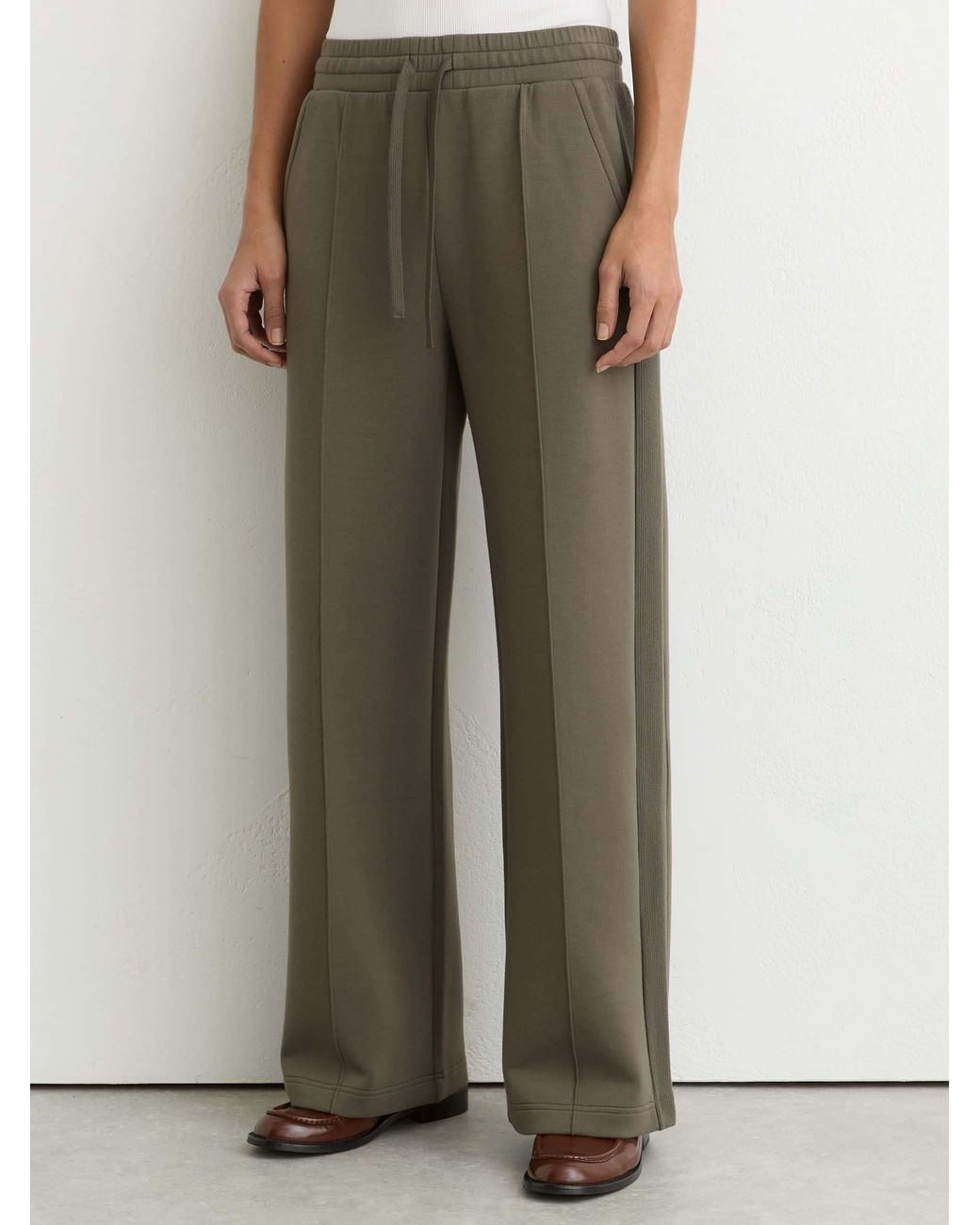 Reiss Bella - Khaki Green Premium Interlock Wide-leg Joggers, L Regular (uk 16-18)