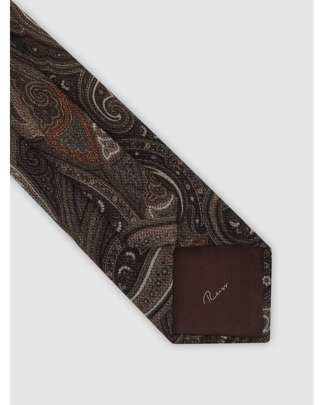 Reiss Cesare - Brown Wool Paisley-print Tie, One for men